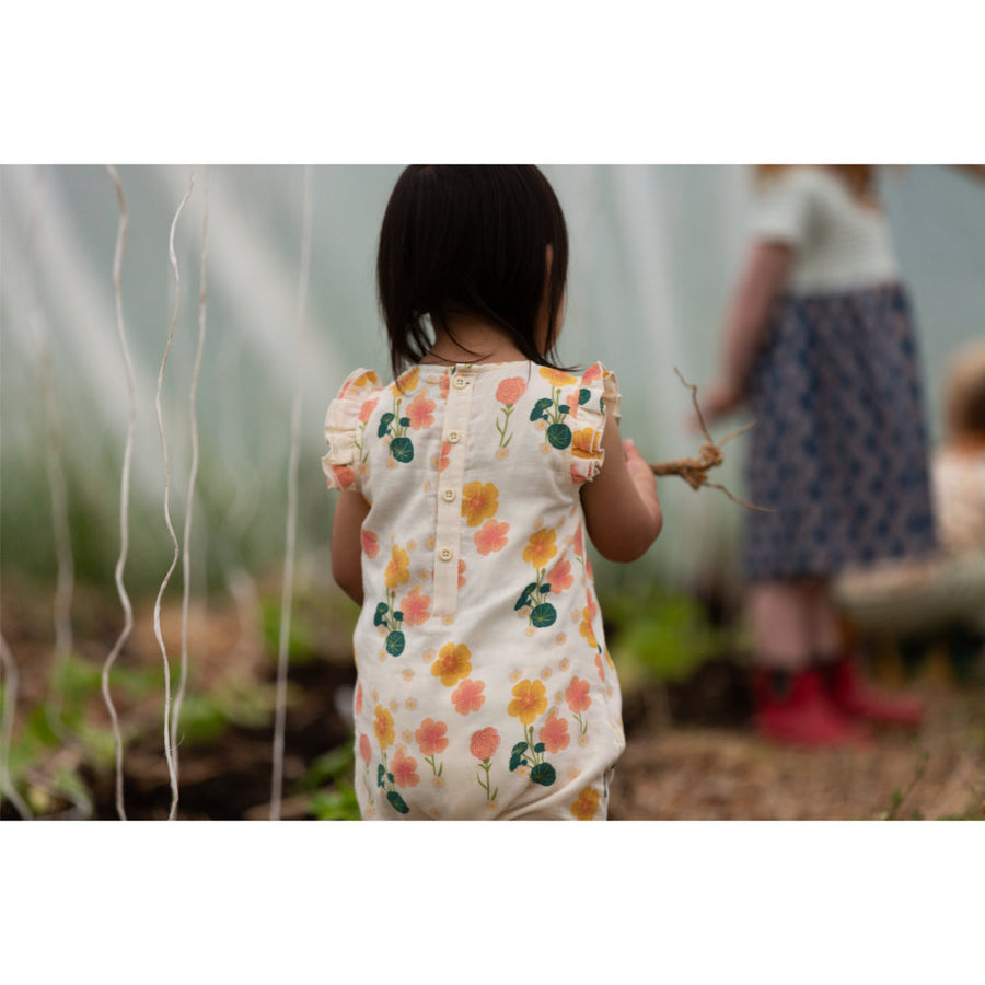 Little Green Radicals Flora Frill Summer Romper - Cream