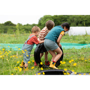 Little Green Radicals Navy Striped Dungaree Shorts - Navy