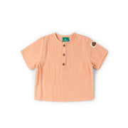 Little Green Radicals Coral Pink Short Sleeved Henley Top - Pink