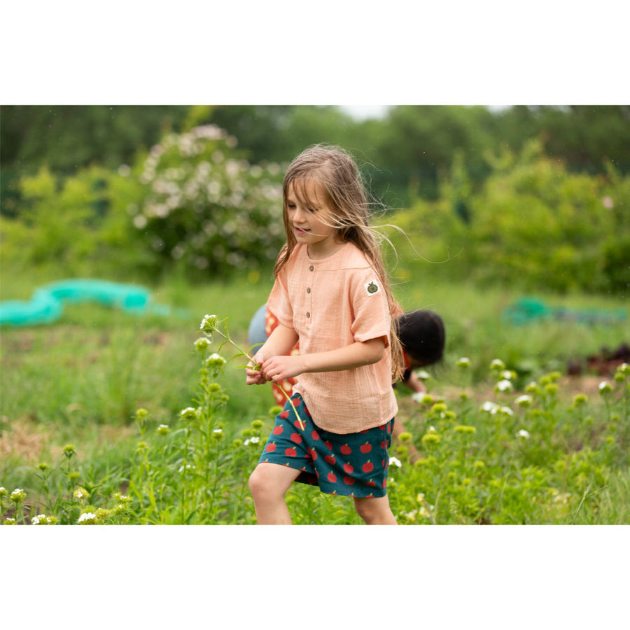 Little Green Radicals Coral Pink Short Sleeved Henley Top - Pink