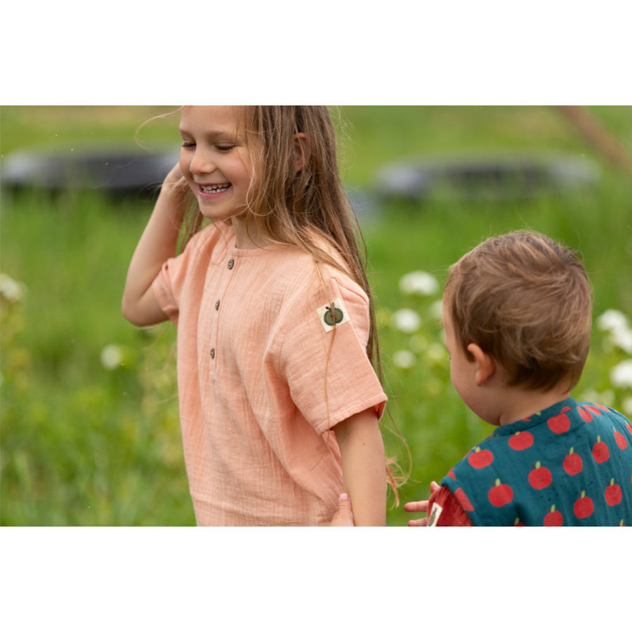 Little Green Radicals Coral Pink Short Sleeved Henley Top - Pink