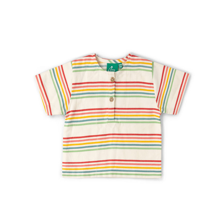 Little Green Radicals Cream Rainbow Loose Fit Short Sleeve Henley Top - Multi