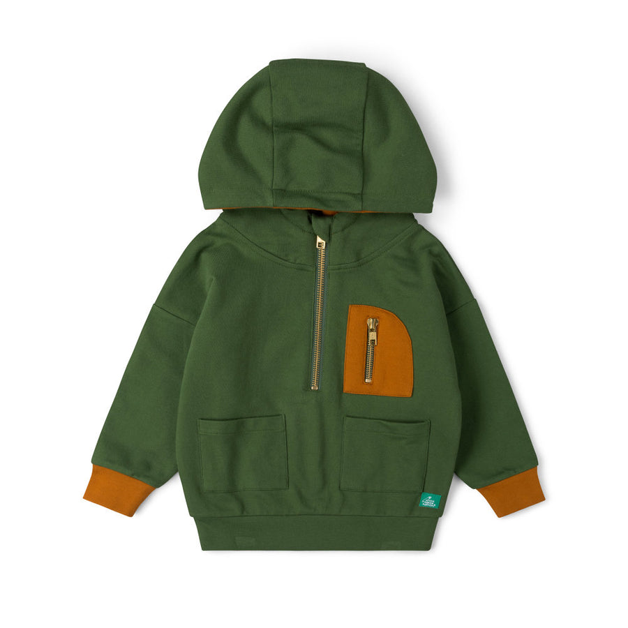 Little Green Radicals Woodland Green Quarter Zip Hoodie - Green