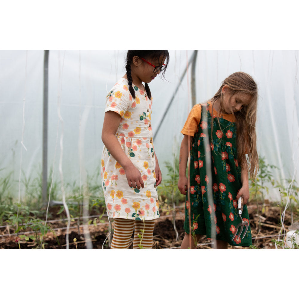 Little Green Radicals Flora Button Through Short Sleeve Dress - Cream