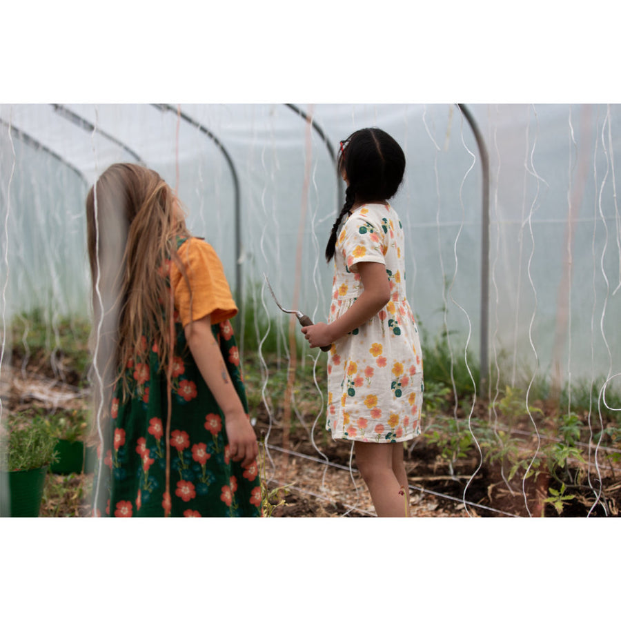 Little Green Radicals Flora Button Through Short Sleeve Dress - Cream