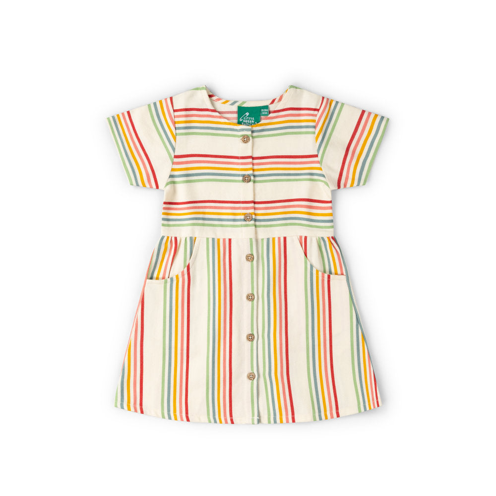 Little Green Radicals Cream Rainbow Button Through Short Sleeve Dress - Multi
