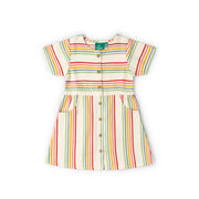 Little Green Radicals Cream Rainbow Button Through Short Sleeve Dress - Multi