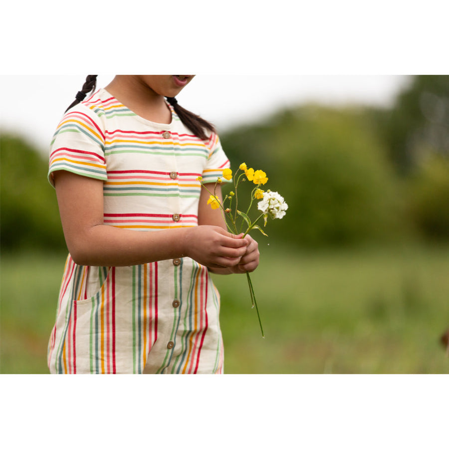 Little Green Radicals Cream Rainbow Button Through Short Sleeve Dress - Multi