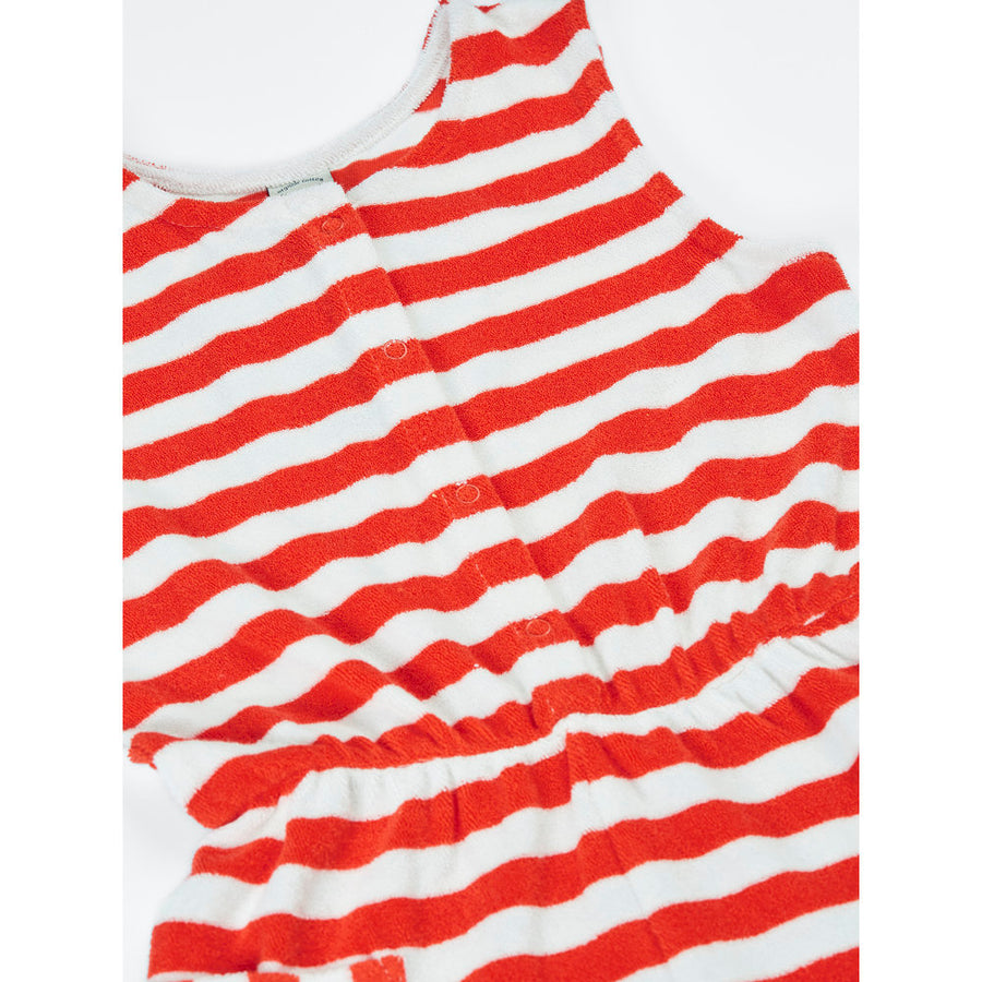 Frugi Harlyn Towelling Playsuit - Papaya Stripe/Sun