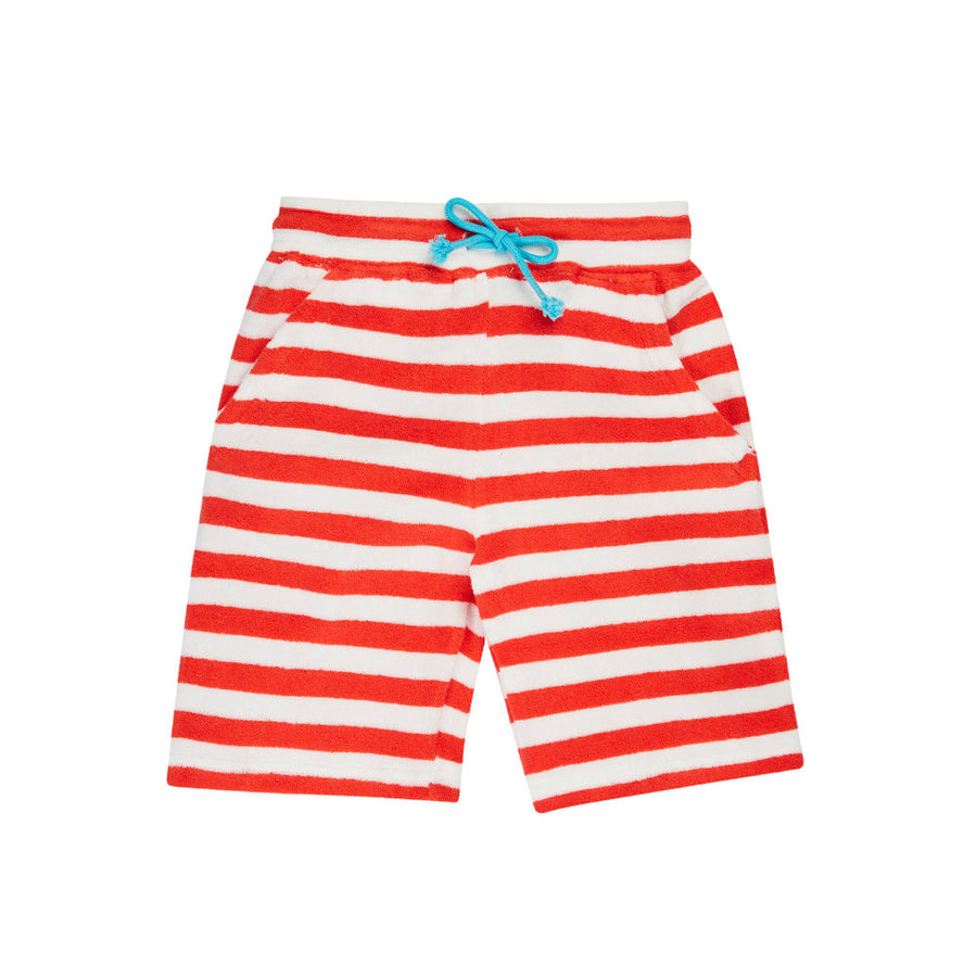 Frugi Beach Towelling Shorts - Papaya Stripe