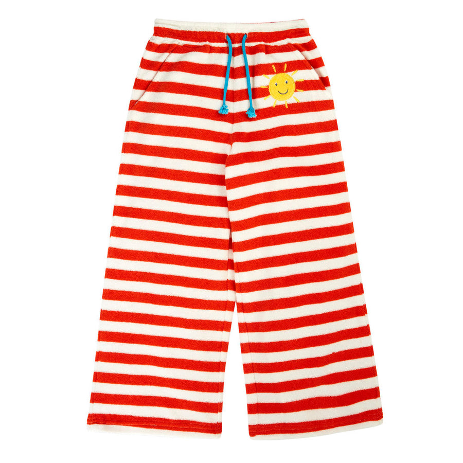 Frugi Cove Towelling Trousers - Papaya Stripe/Sun
