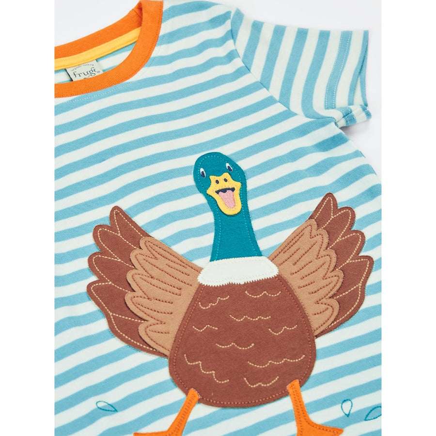 Frugi Sid Circular T-Shirt - Lichen Stripe/Duck