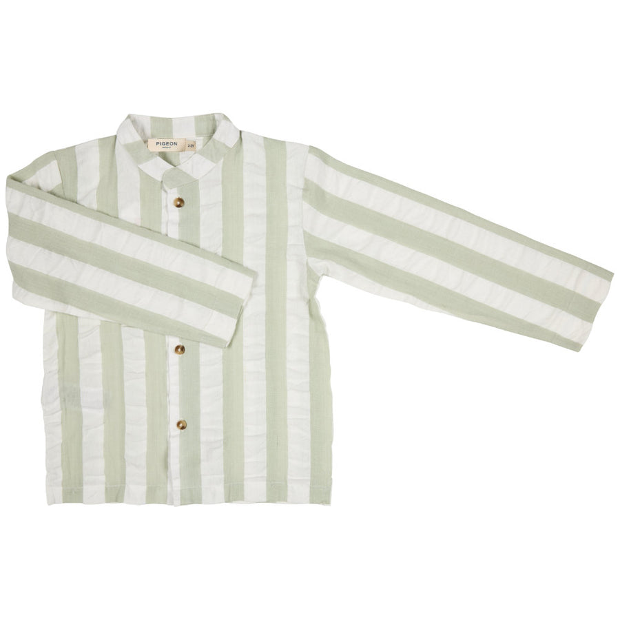 Pigeon Organics Collarless Seersucker Shirt - Sea Foam