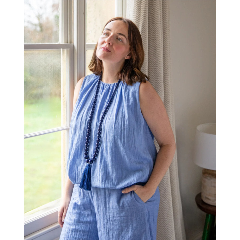 Tassel Ball Necklace - Navy