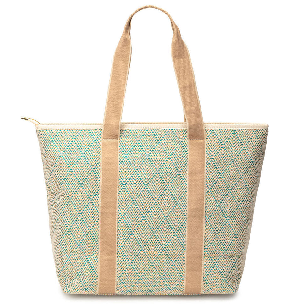 Elie Beaumont Summer Tote - Aqua Geometric Basket Weave - EBST8010.2