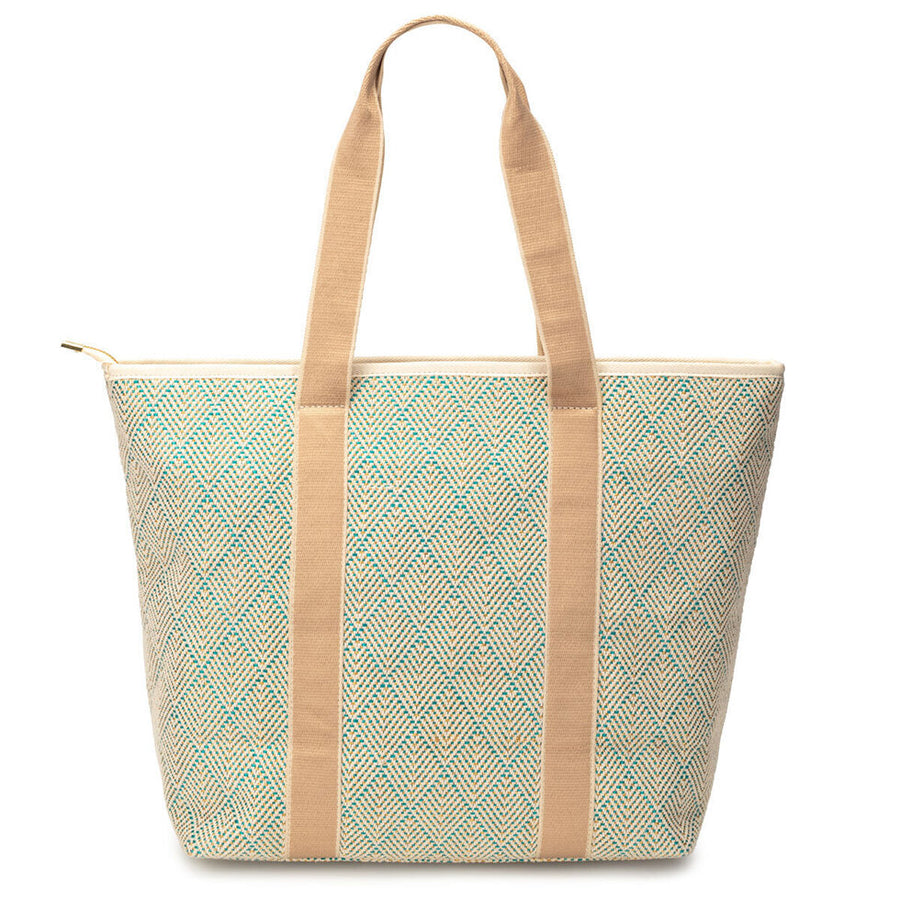 Elie Beaumont Summer Tote - Aqua Geometric Basket Weave - EBST8010.2