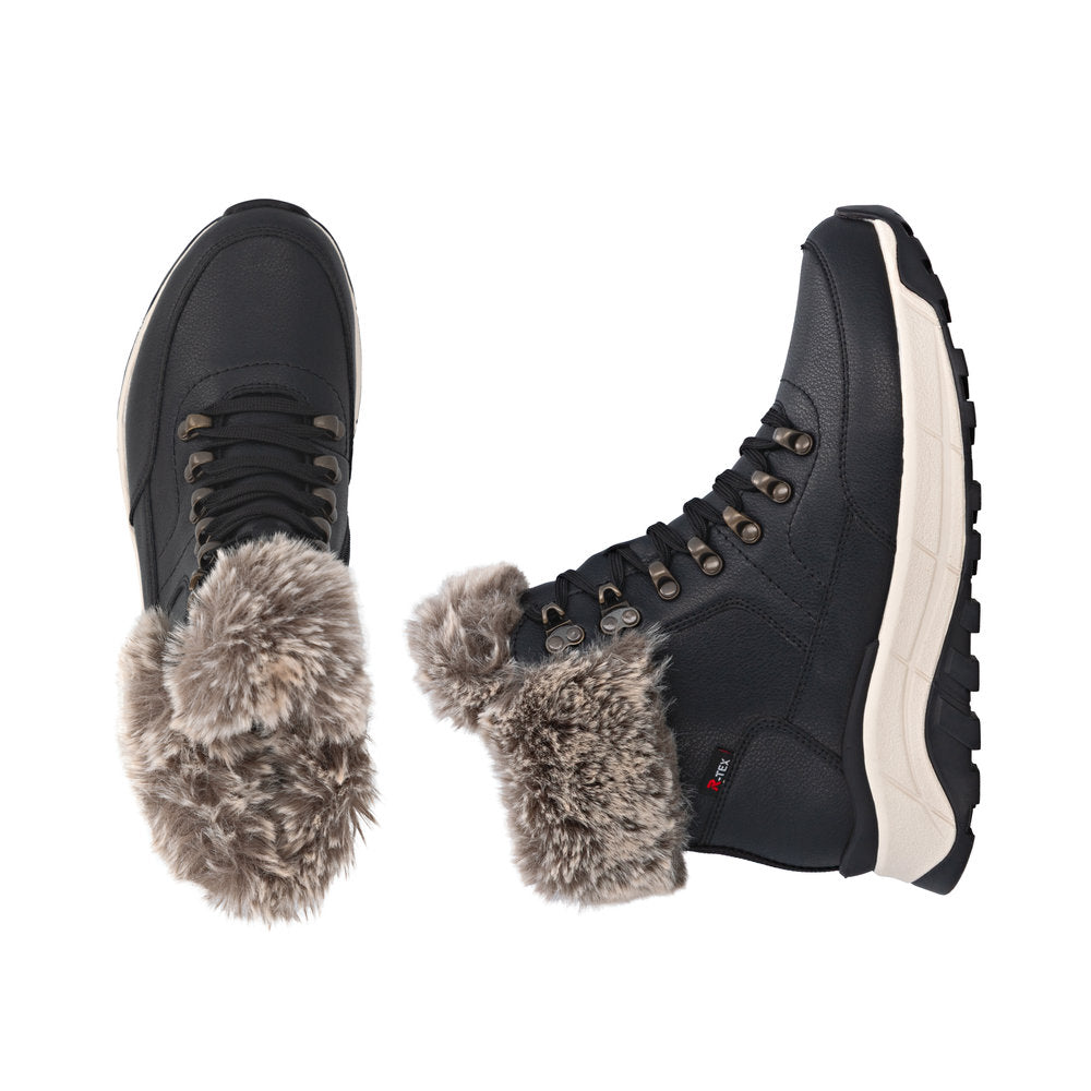Rieker W0063-00 Womens Waterproof Warm Lined Black Boots