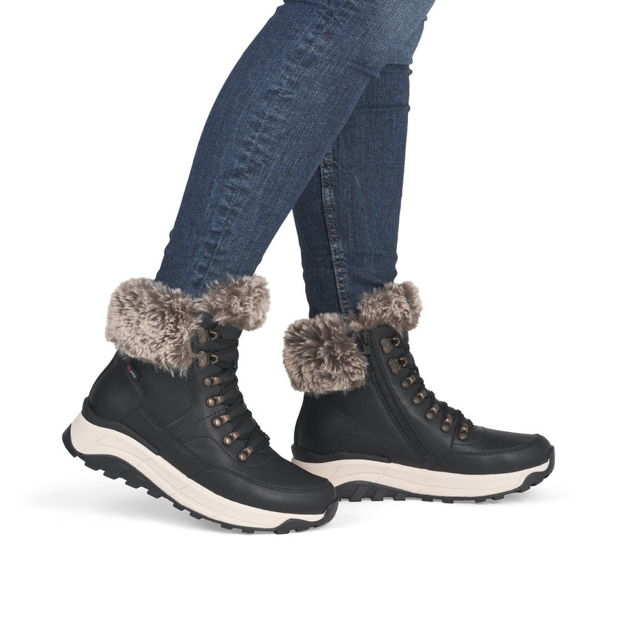 Rieker W0063-00 Womens Waterproof Warm Lined Black Boots