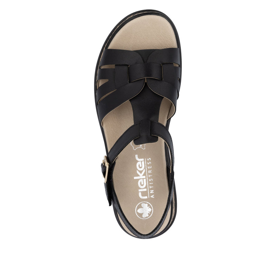 Rieker Sport W0853-00 Black Leather Sandals