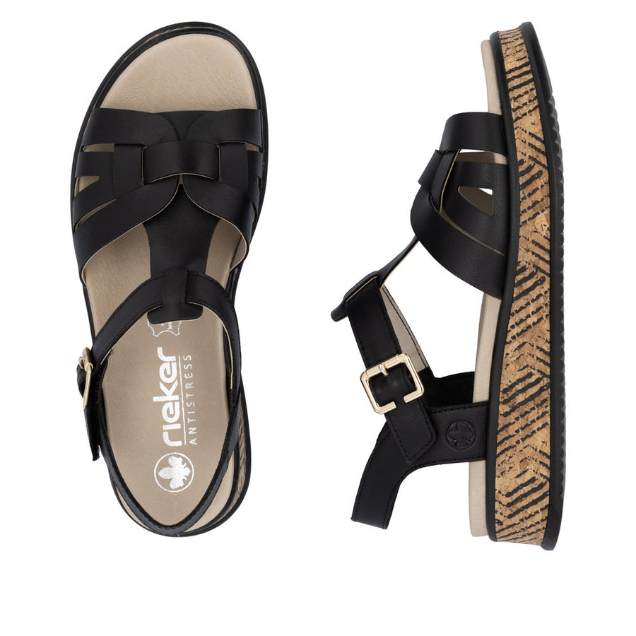 Rieker Sport W0853-00 Black Leather Sandals