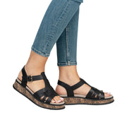 Rieker Sport W0853-00 Black Leather Sandals