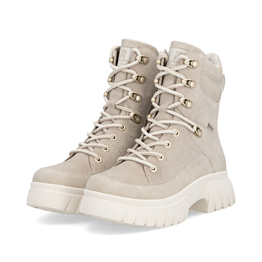 Rieker W1871-62 Womens Waterproof Wide Fit Cream Boots
