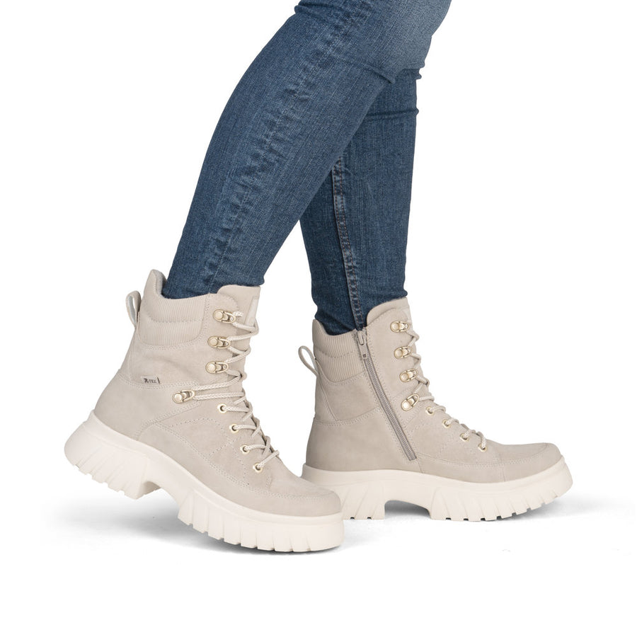 Rieker W1871-62 Womens Waterproof Wide Fit Cream Boots