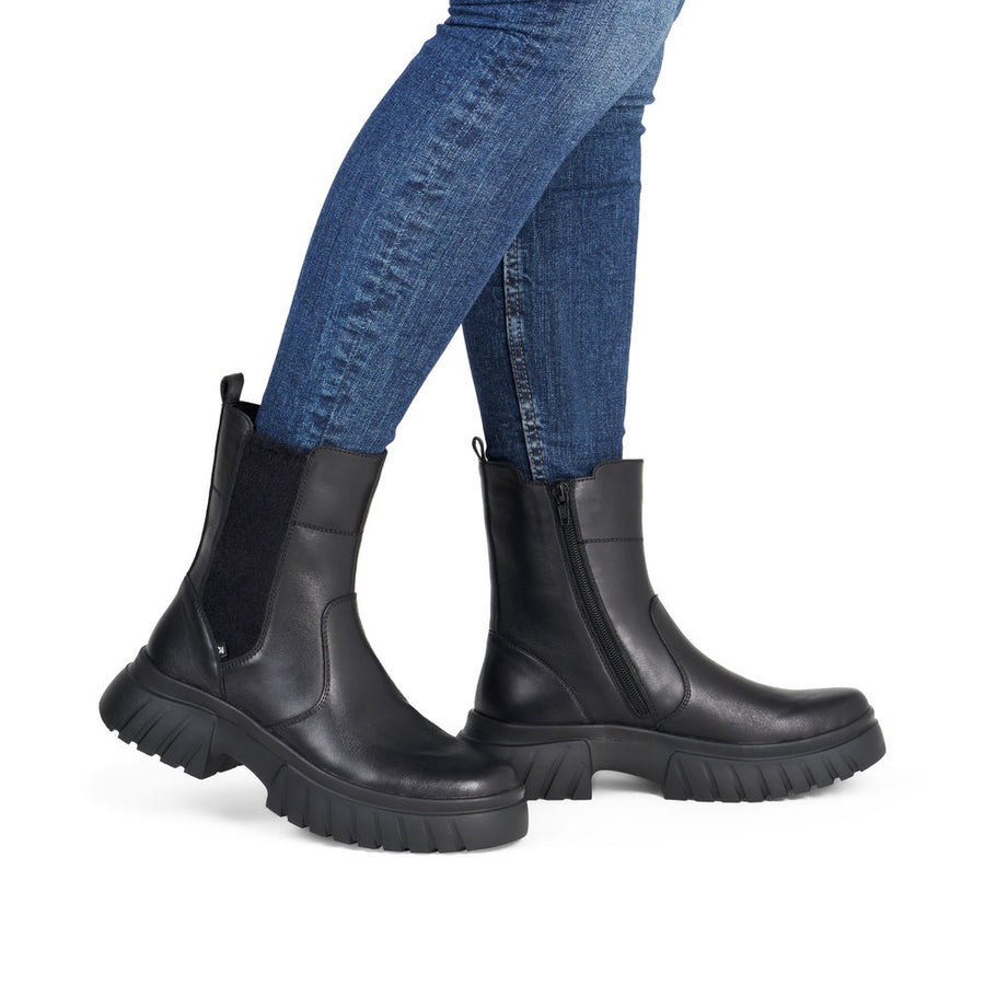Rieker W1876-00 Womens Wide Fit Black Boots