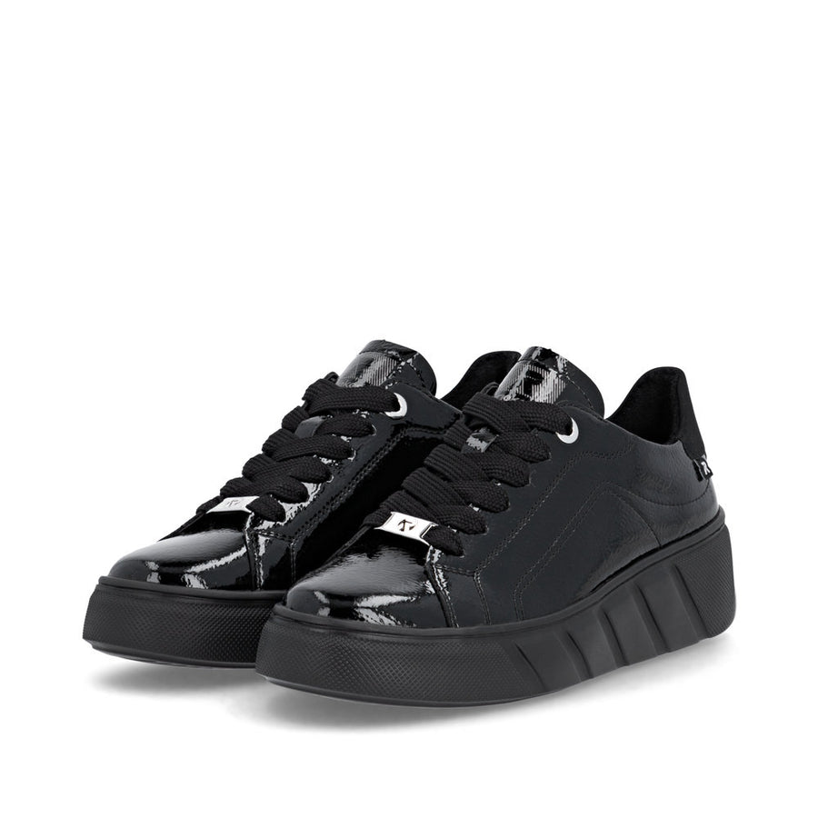 Rieker W2601-00 Womens Black Patent Sneakers