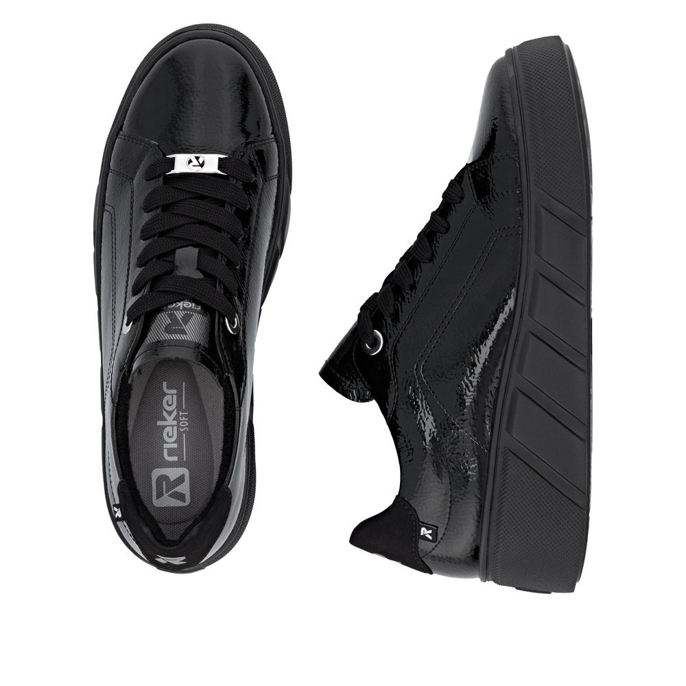 Rieker W2601-00 Womens Black Patent Sneakers