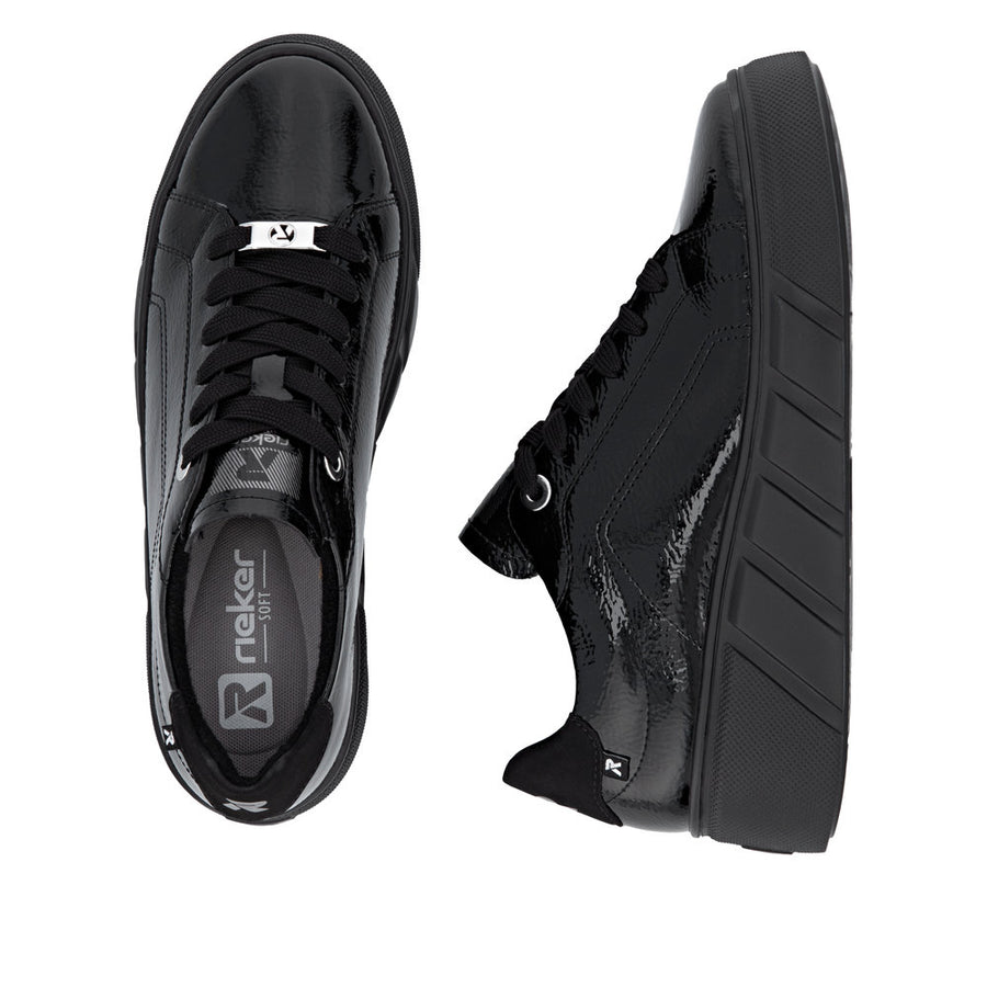 Rieker W2601-00 Womens Black Patent Sneakers