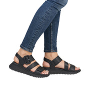 Rieker Sport W2950-00 Black Leather Sandals