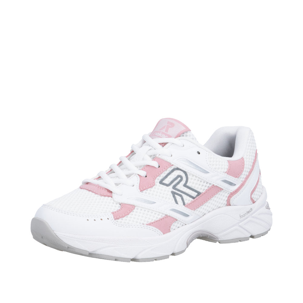 Rieker W4200-80 White Wide/Pink Mesh Fit Trainers
