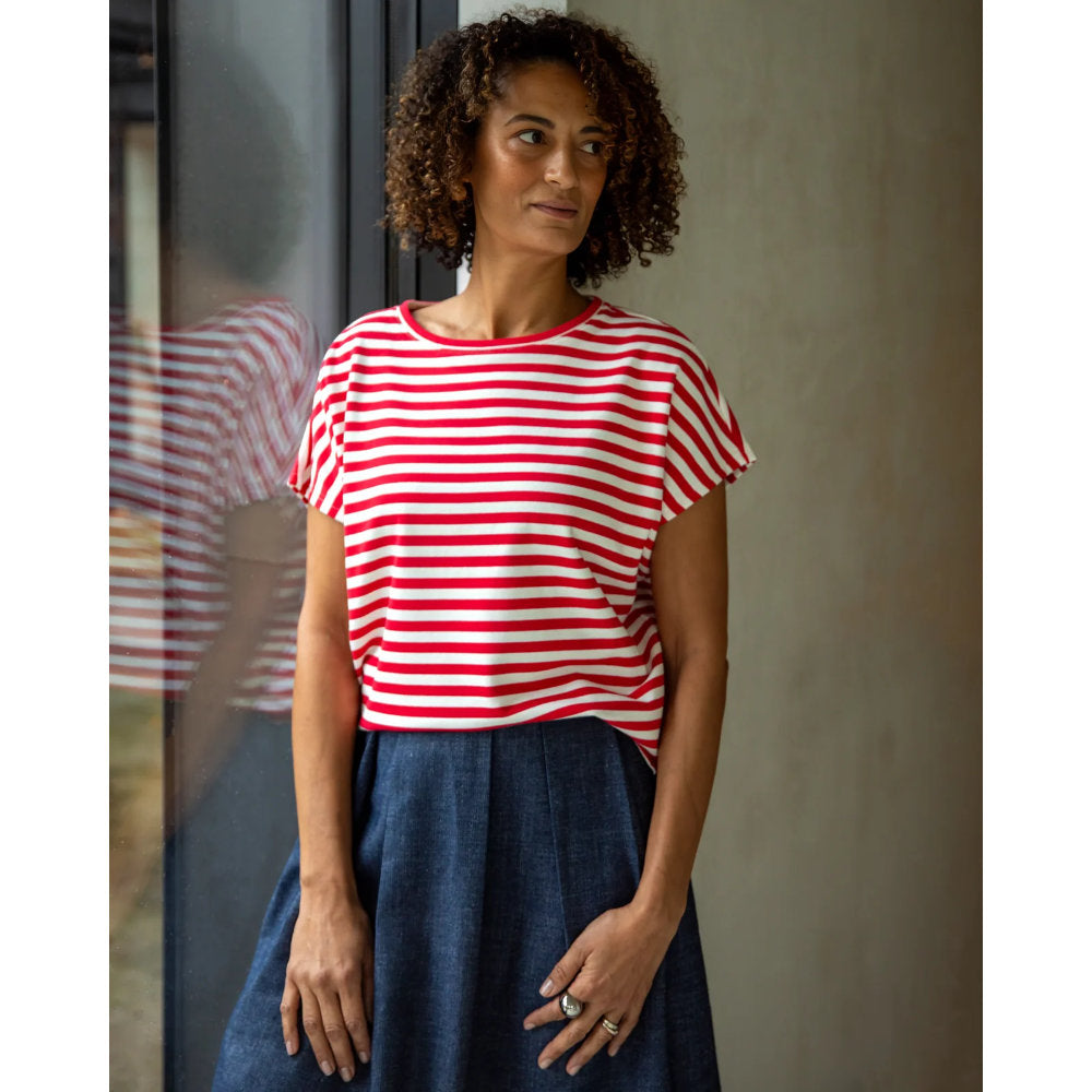 Chalk Wei Stripe Top - Red / Ecru
