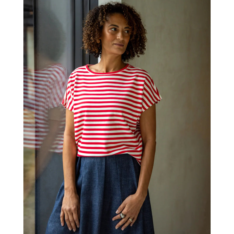 Chalk Wei Stripe Top - Red / Ecru