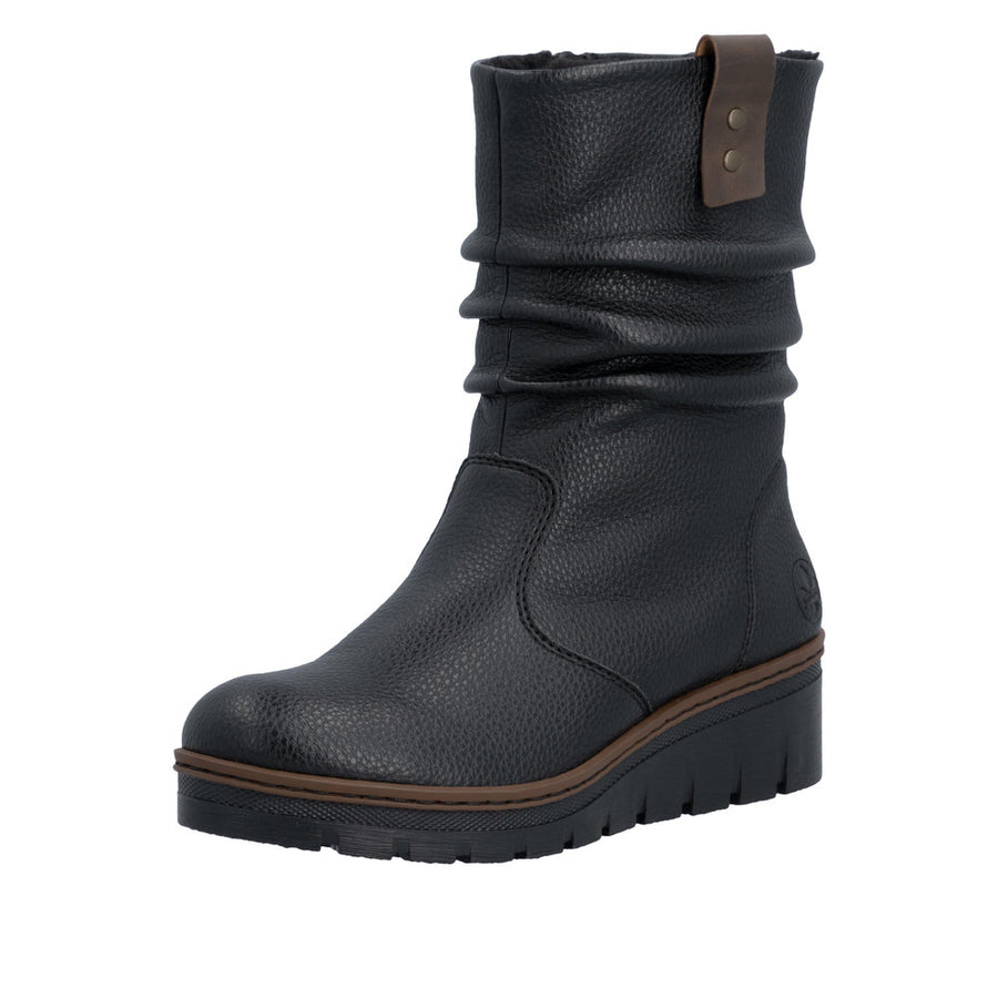 Rieker X9155-00 Black Warm Lined Wedge Boots