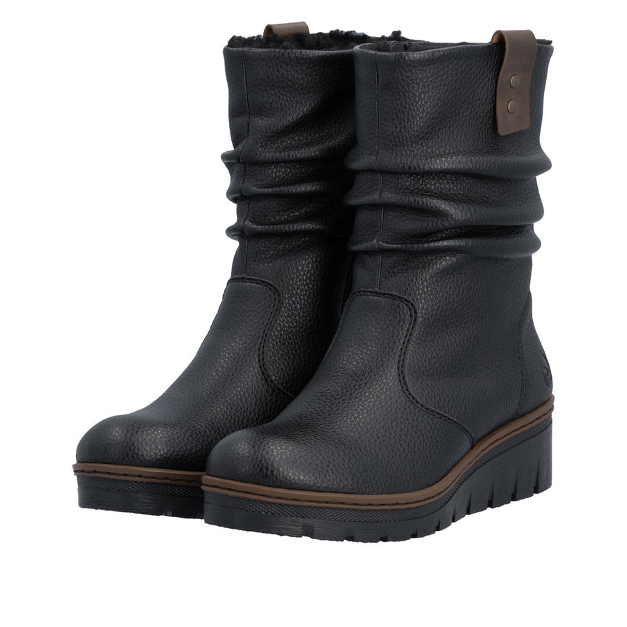 Rieker X9155-00 Black Warm Lined Wedge Boots