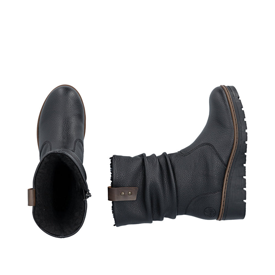 Rieker X9155-00 Black Warm Lined Wedge Boots
