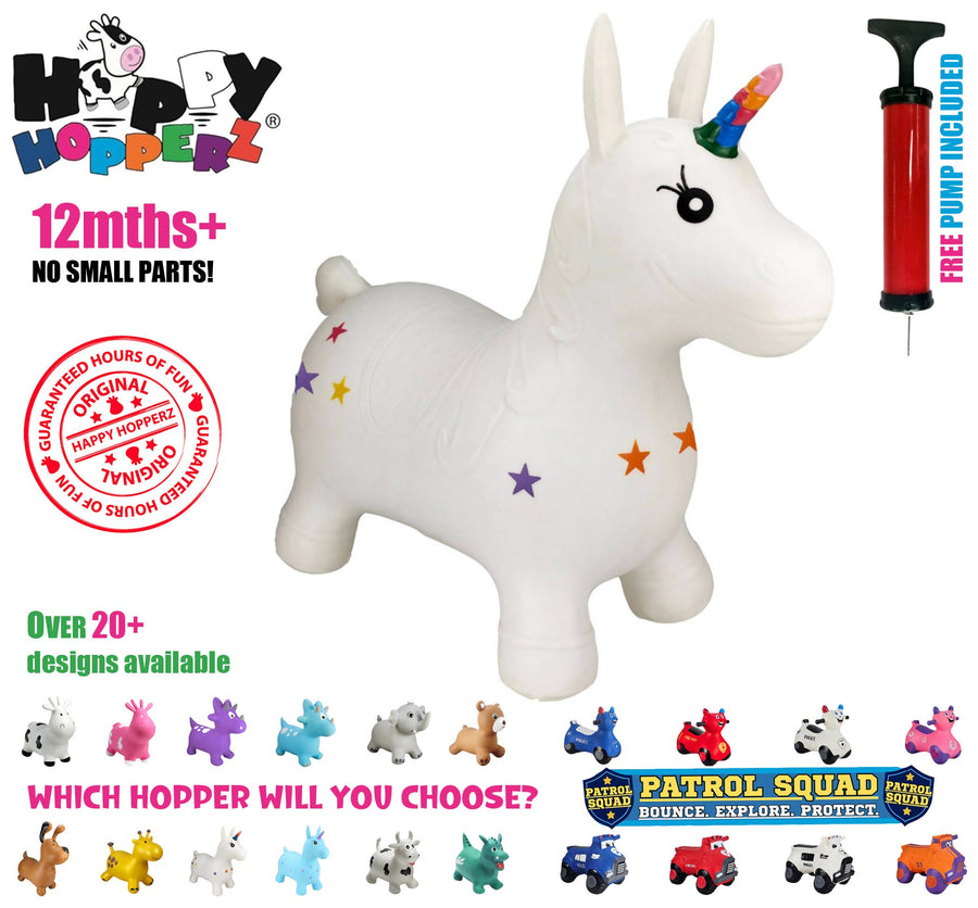 Happy Hopperz WHITE UNICORN - Space Hopper For Little