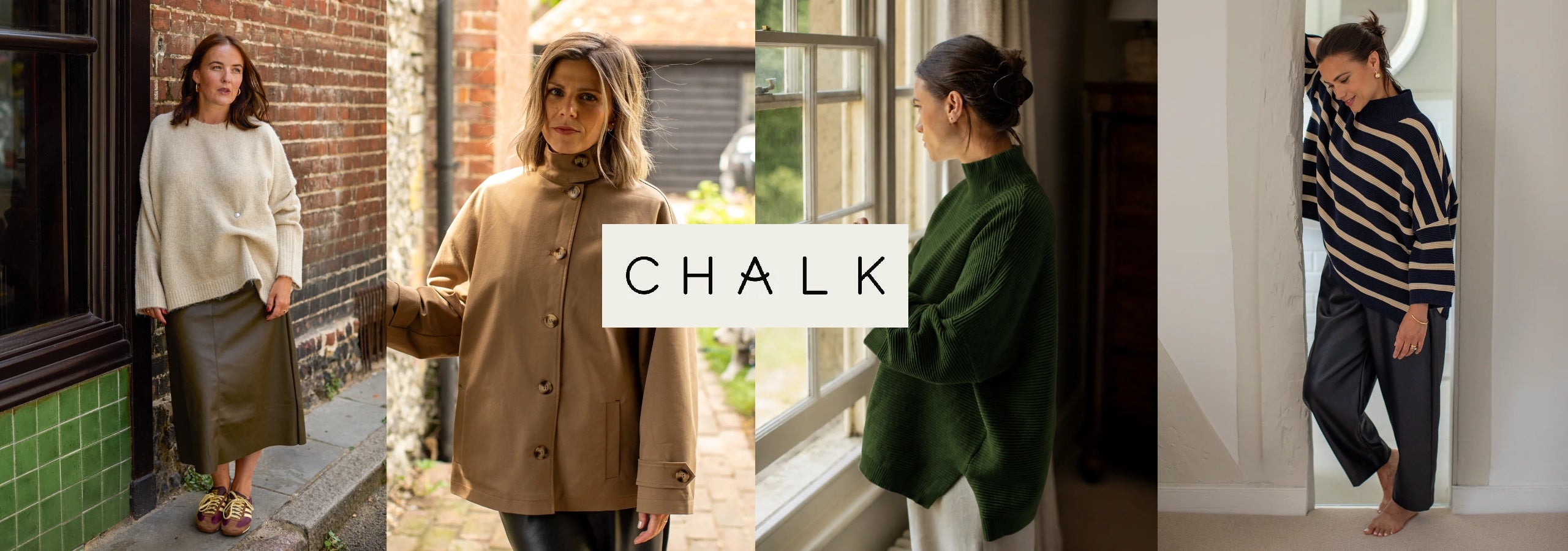 four images of women wearing autumnal outfits by Chalk Clothing