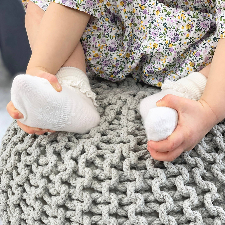 The Little Sock Company Frilly Non-Slip Stay-On Baby and Toddler Socks - Pearl White