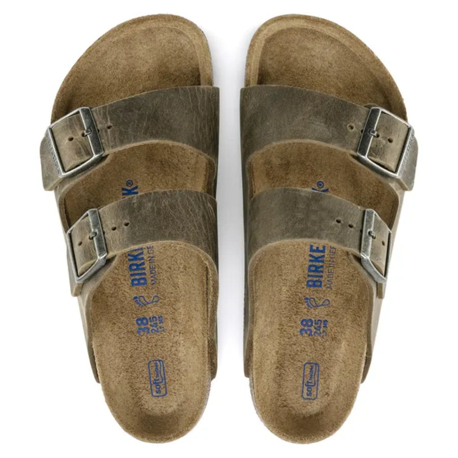 Birkenstock Arizona Soft Footbed Oiled Leather Unisex Faded Khaki 1019313 Sandals