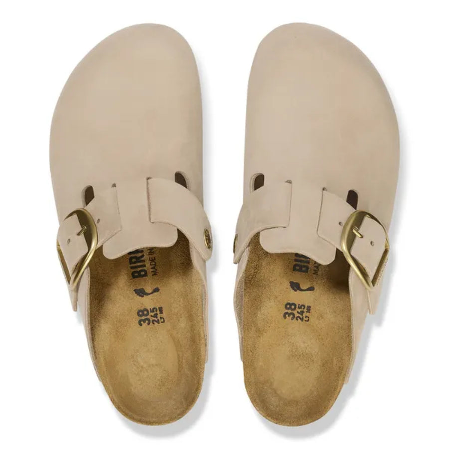 Birkenstock Boston Big Buckle Nubuk Leather Sandcastle 1028052 Narrow Fit Mule