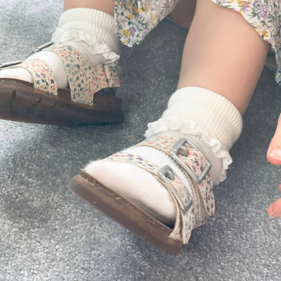 The Little Sock Company Frilly Non-Slip Stay-On Baby and Toddler Socks - Pearl White