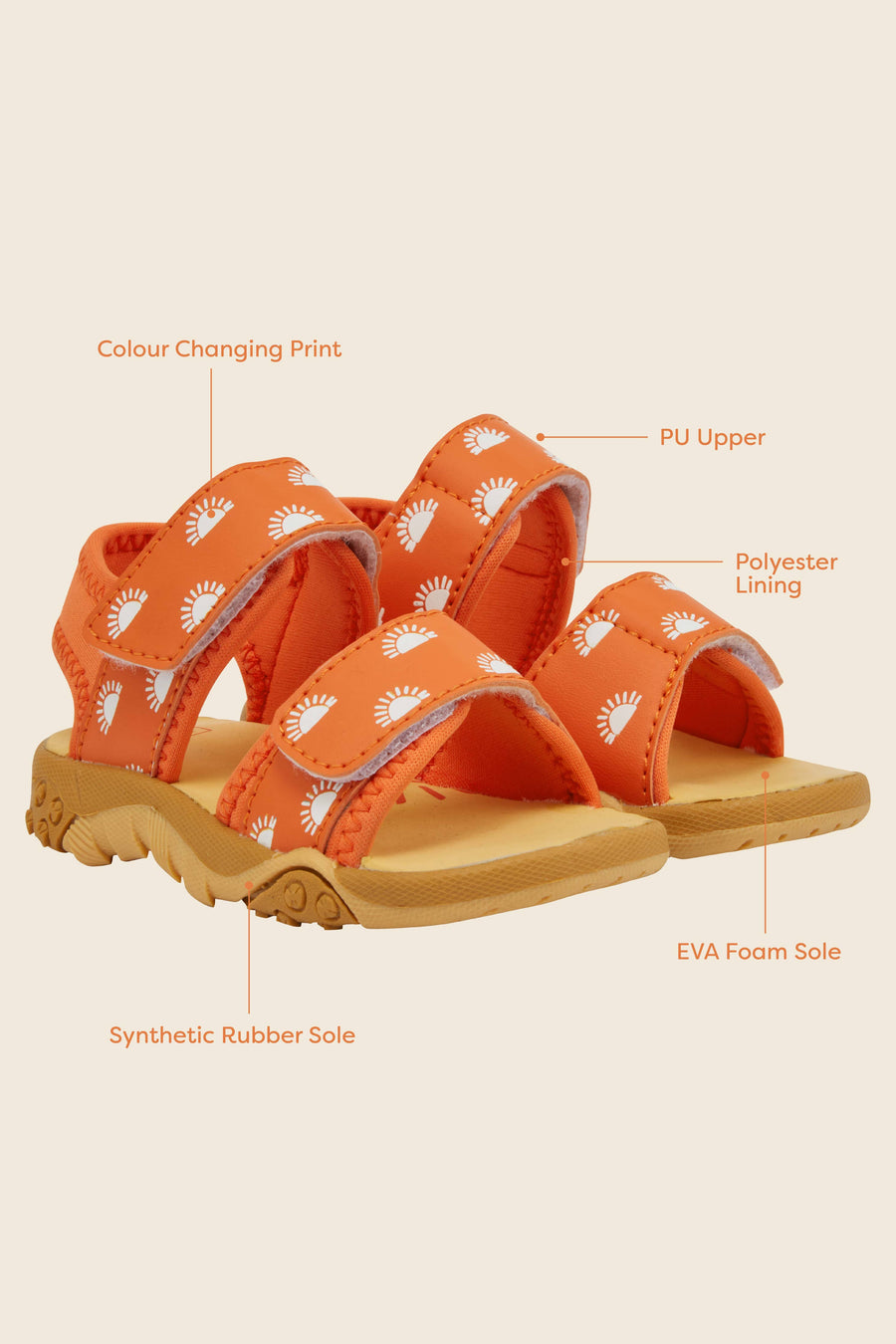 Grass & Air Kids Orange Colour-Changing Sandals