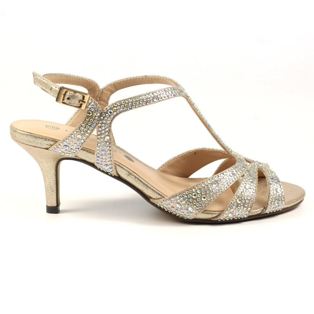Lunar Francie Wide Fit Gold Evening Sandals