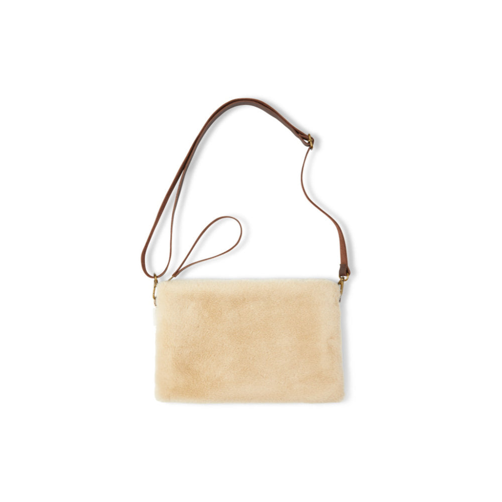 Chalk Cosy Large Pouch Bag With Strap - Flat Fur