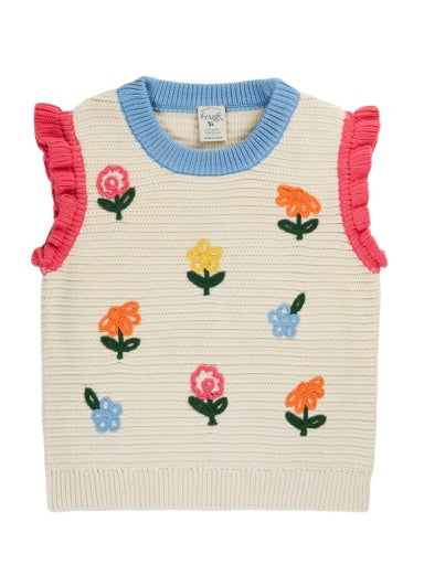 Frugi Margot Knitted Tank Top - Natural/Flowers