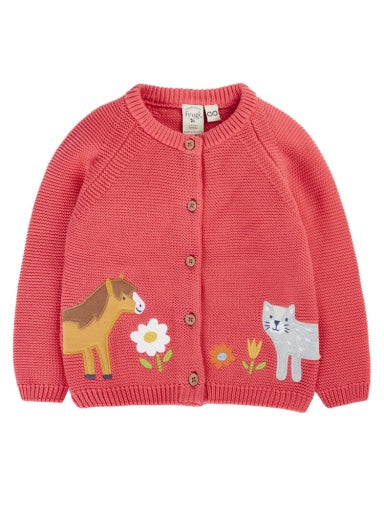 Frugi Colby Cardigan - Rhubarb/Pals